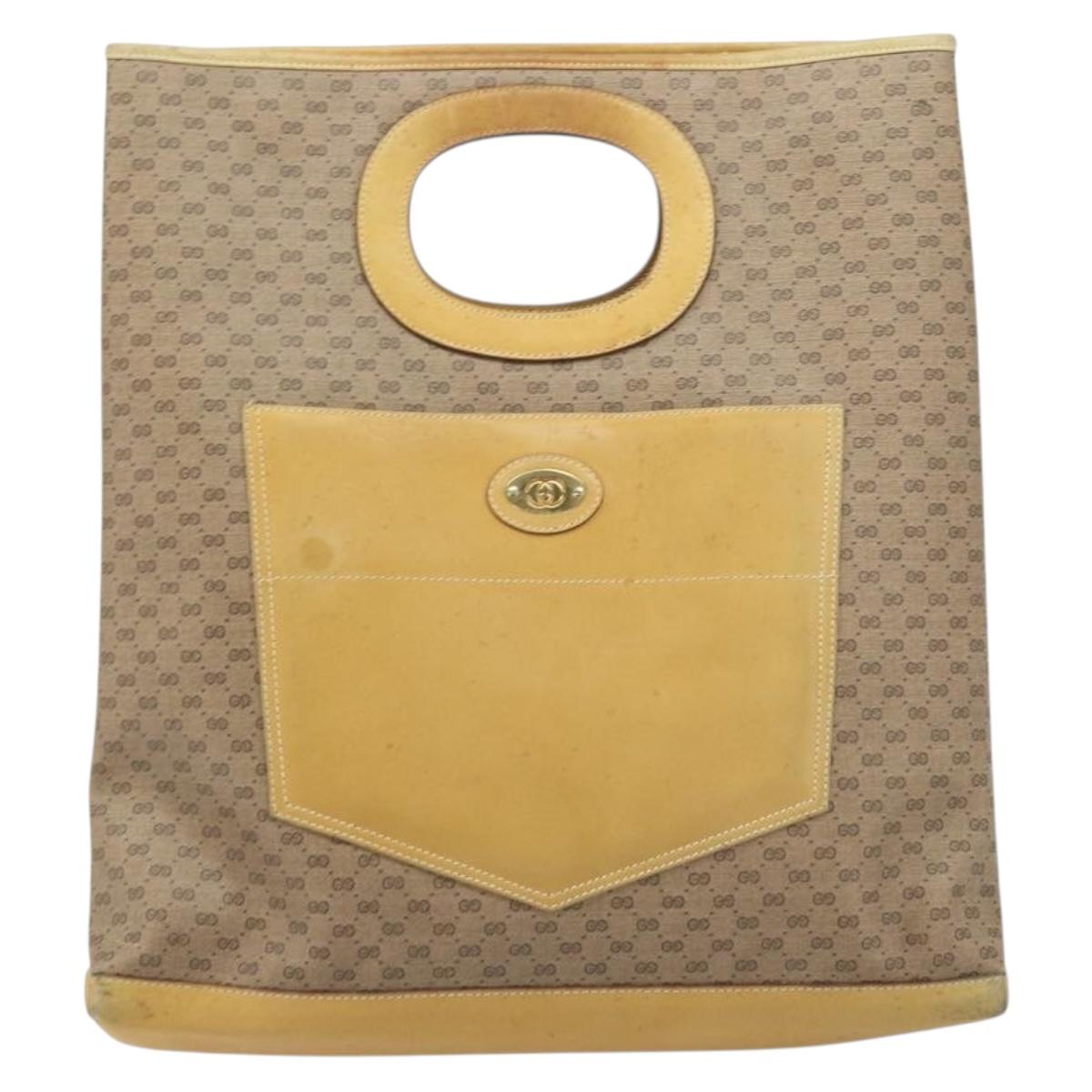 GUCCI Micro GG Supreme Hand Bag PVC Leather Beige Gold Auth 173918