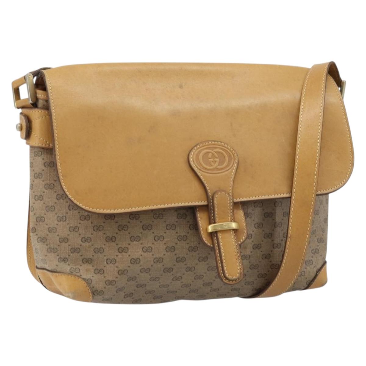 GUCCI Micro GG Supreme Shoulder Bag PVC Beige Gold Auth 173930