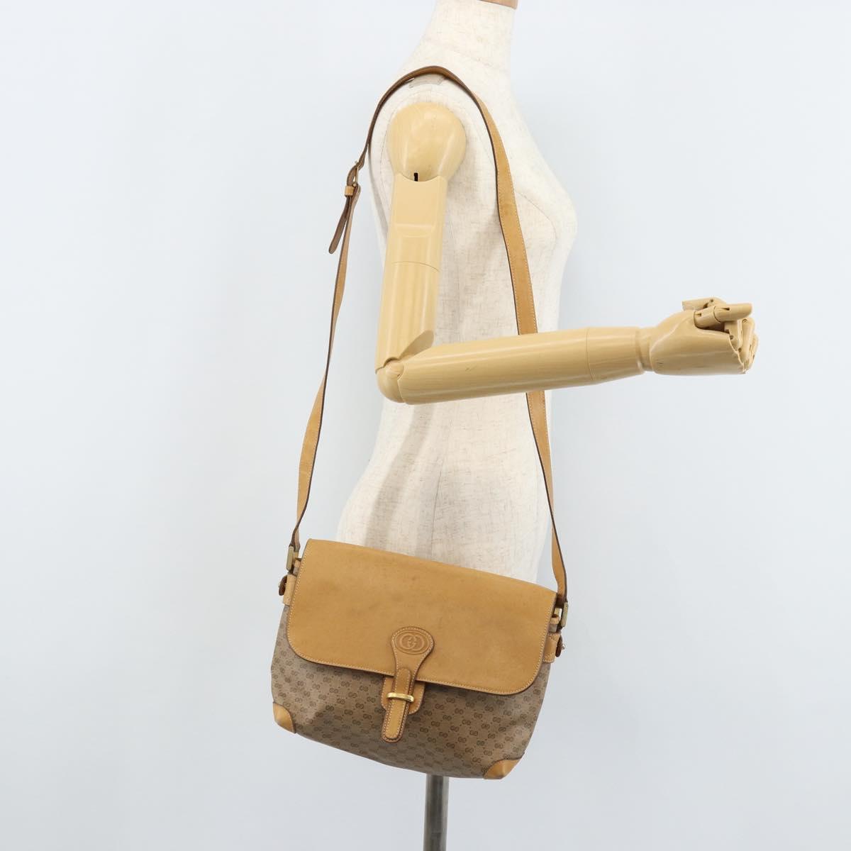 GUCCI Micro GG Supreme Shoulder Bag PVC Beige Gold Auth 173930