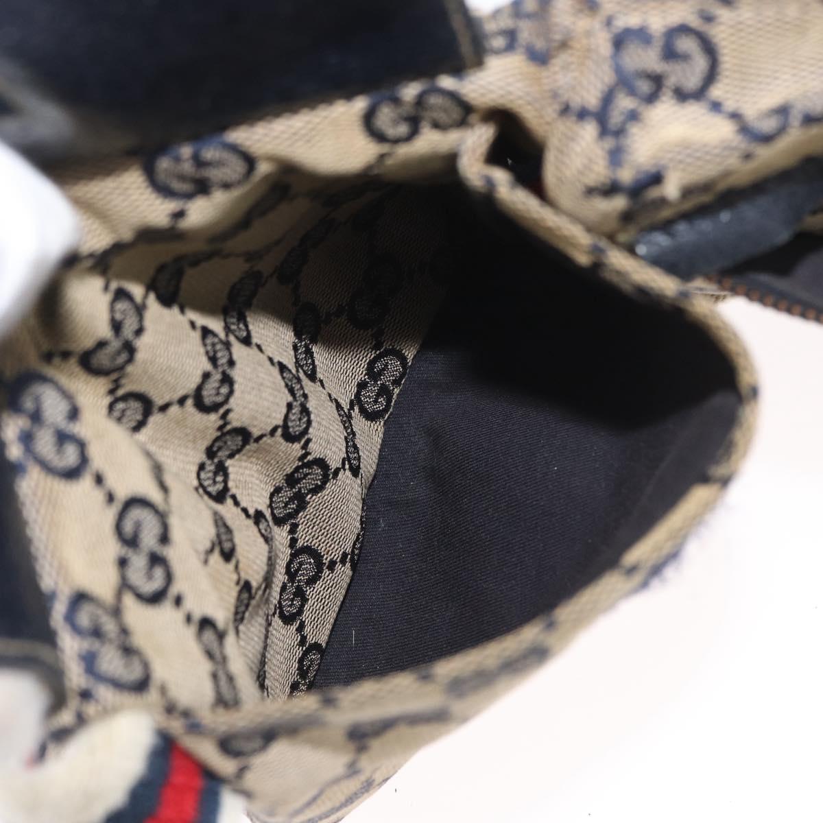 GUCCI GG Canvas Sherry Line Waist bag Navy Silver Red 28566 Auth 173931