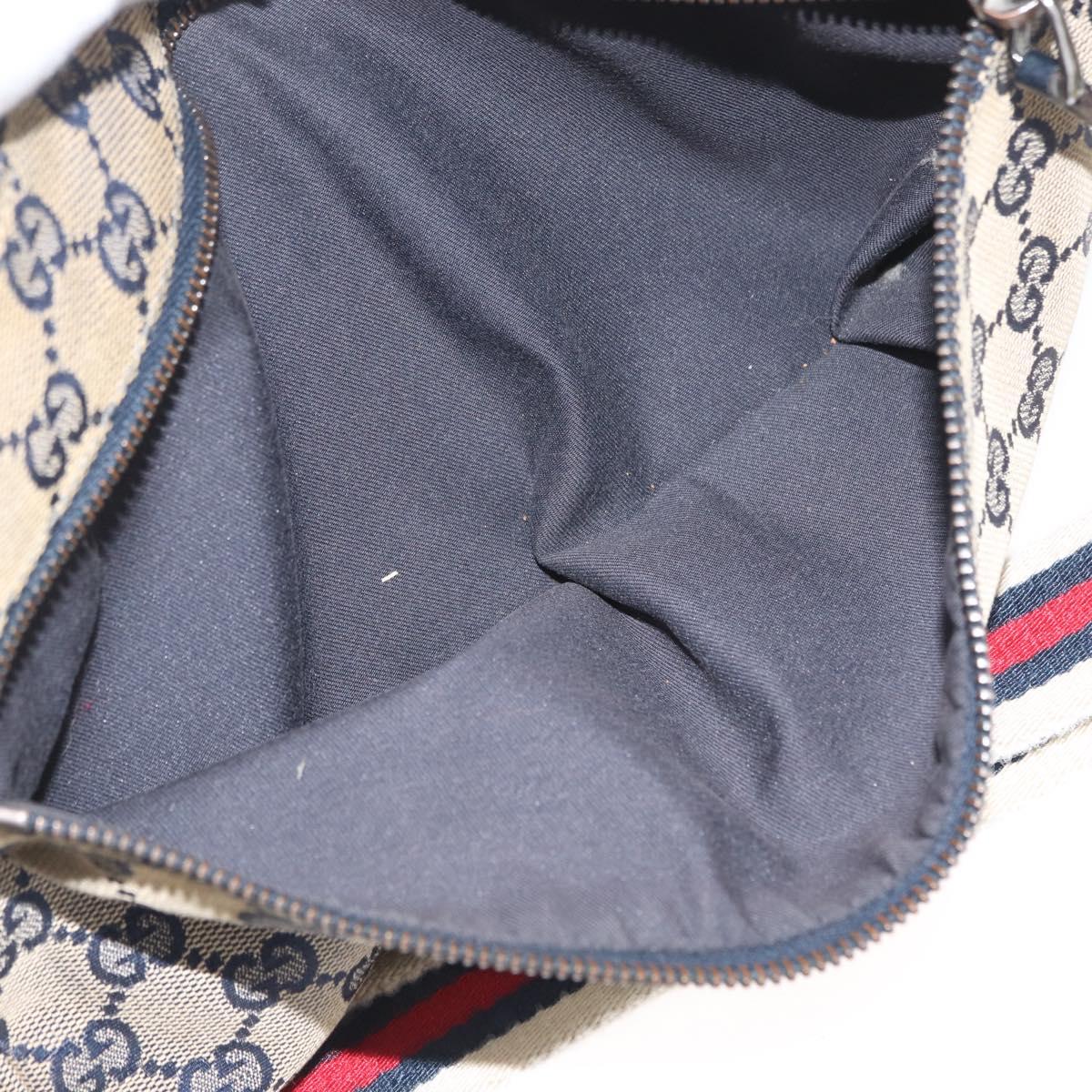 GUCCI GG Canvas Sherry Line Waist bag Navy Silver Red 28566 Auth 173931