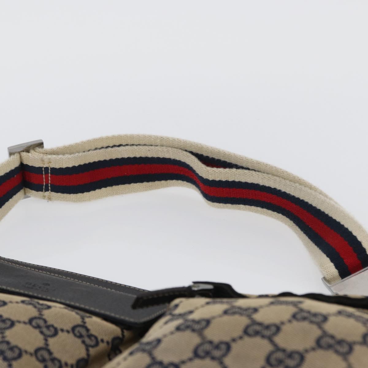 GUCCI GG Canvas Sherry Line Waist bag Navy Silver Red 28566 Auth 173931