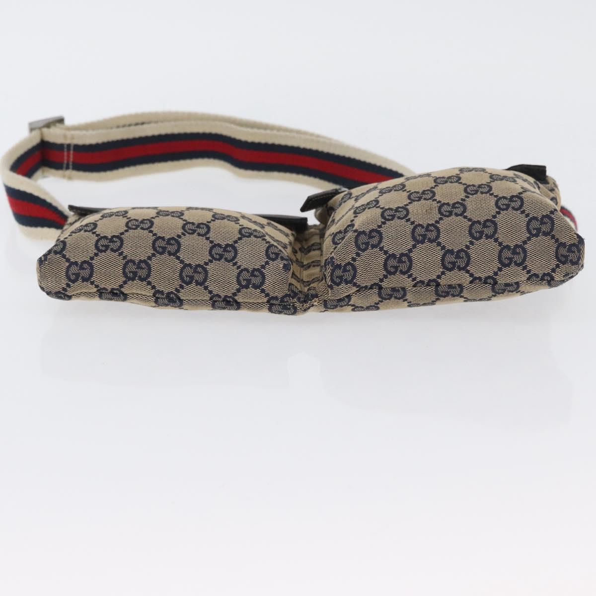 GUCCI GG Canvas Sherry Line Waist bag Navy Silver Red 28566 Auth 173931