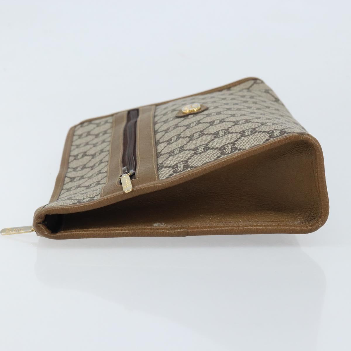 GUCCI GG Plus Supreme Clutch Bag PVC Beige Gold Auth 173932