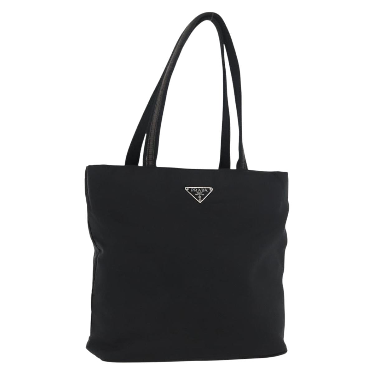 PRADA Hand Bag Nylon Black Silver Auth 173933