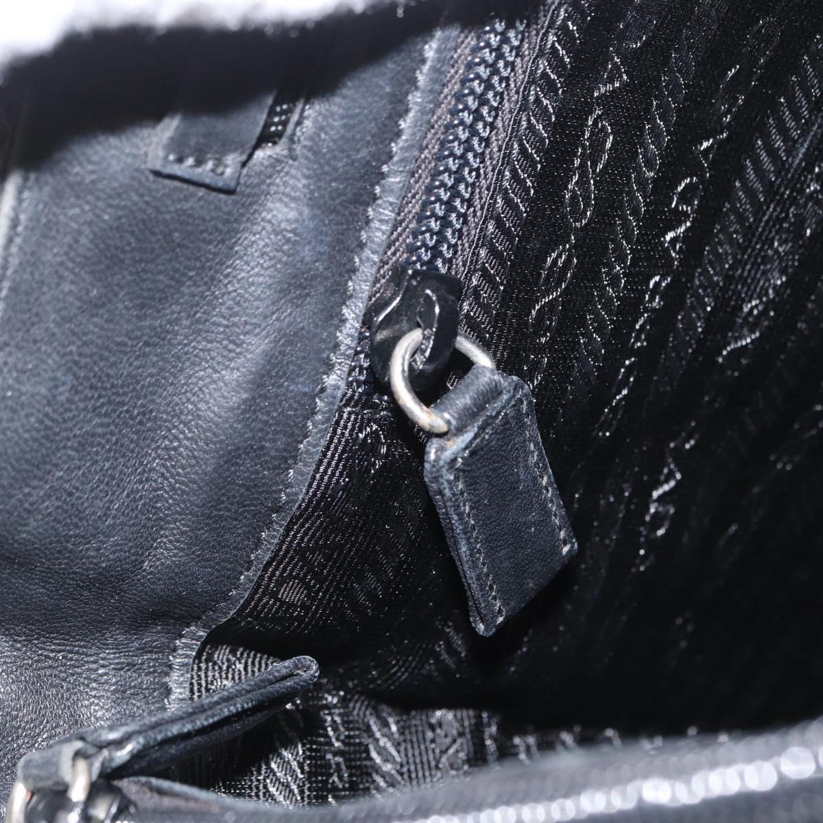 PRADA Hand Bag Nylon Black Silver Auth 173933