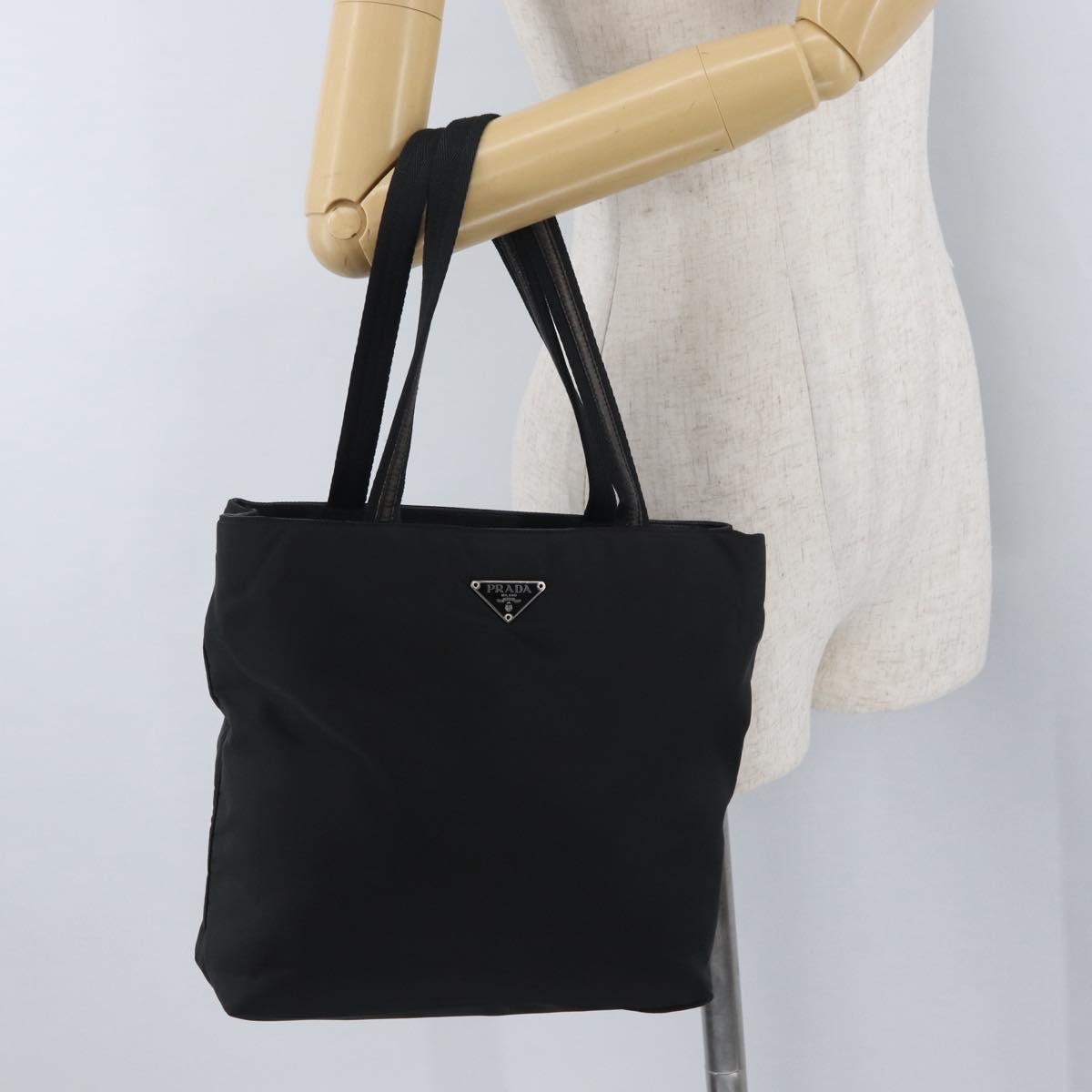 PRADA Hand Bag Nylon Black Silver Auth 173933