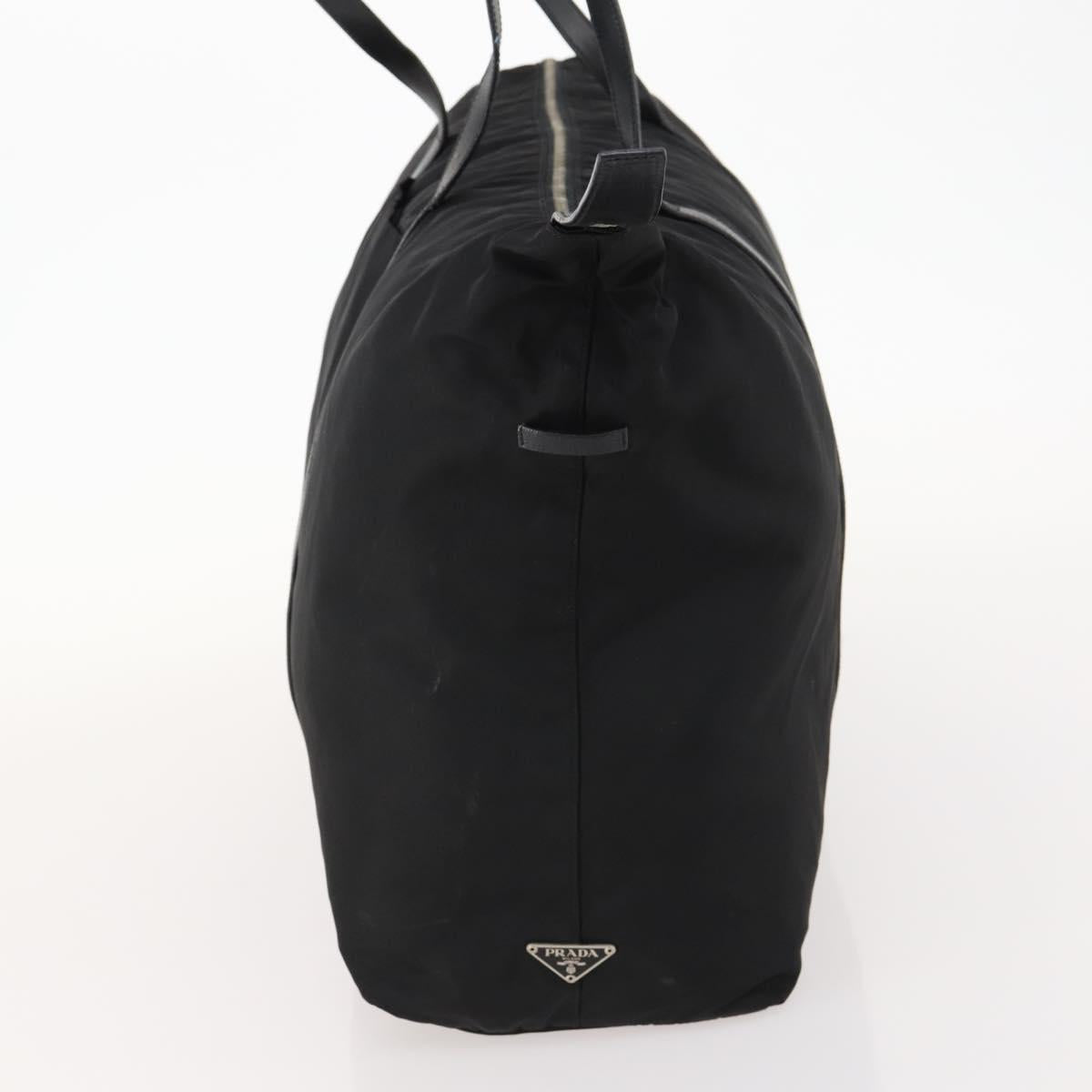 PRADA Boston Bag Nylon Black Silver Auth 173934