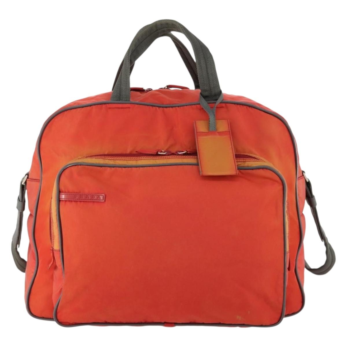 PRADA Sports Boston Bag Nylon 2way Orange Silver Auth 173935