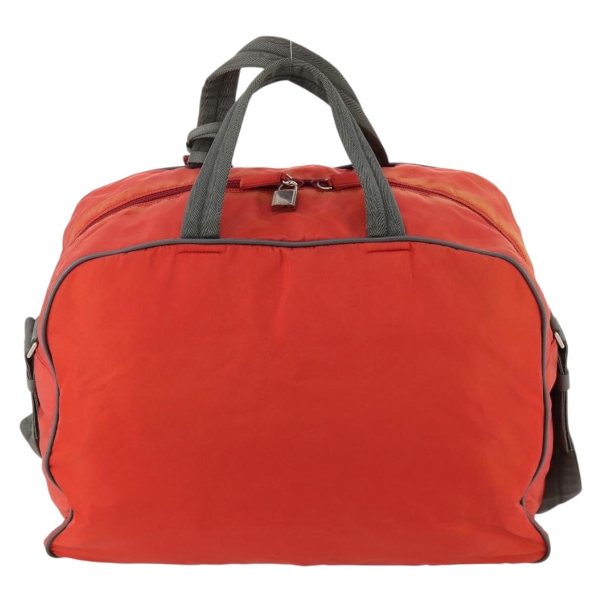PRADA Sports Boston Bag Nylon 2way Orange Silver Auth 173935