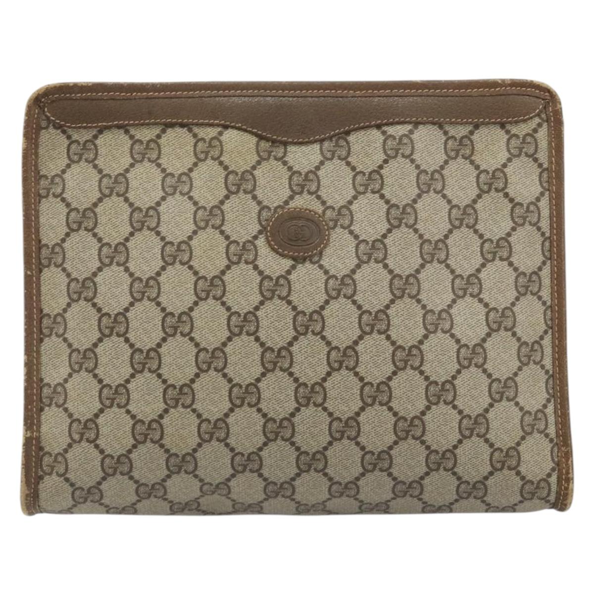 GUCCI GG Supreme Clutch Bag PVC Beige Gold 97 01 038 Auth 173939