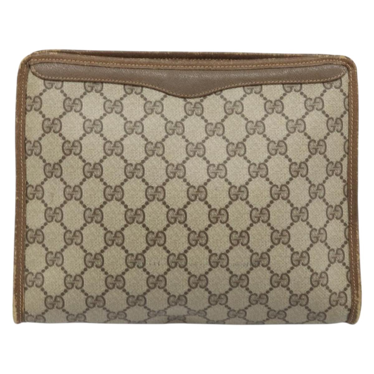 GUCCI GG Supreme Clutch Bag PVC Beige Gold 97 01 038 Auth 173939