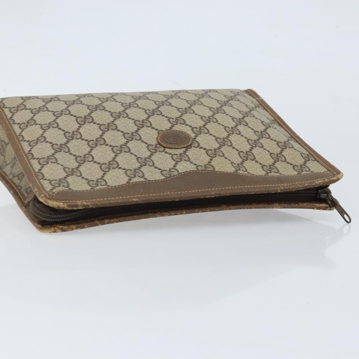 GUCCI GG Supreme Clutch Bag PVC Beige Gold 97 01 038 Auth 173939