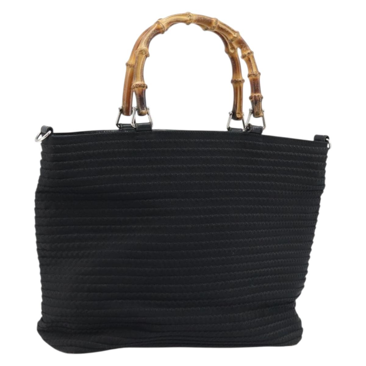 GUCCI Bamboo Hand Bag Canvas Black Silver 000 1998 0540 Auth 173942