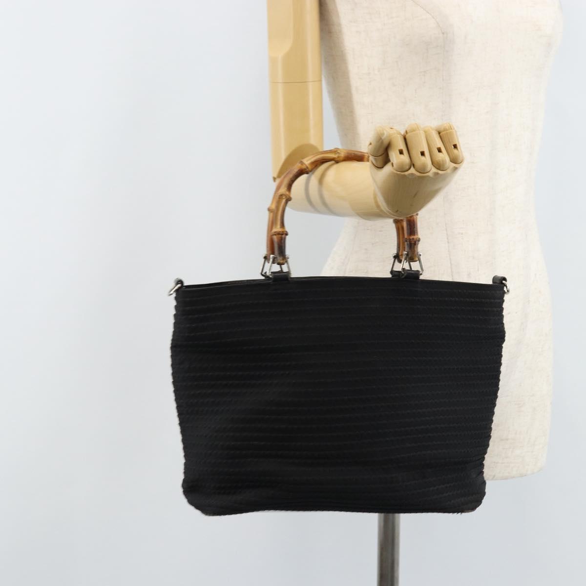 GUCCI Bamboo Hand Bag Canvas Black Silver 000 1998 0540 Auth 173942