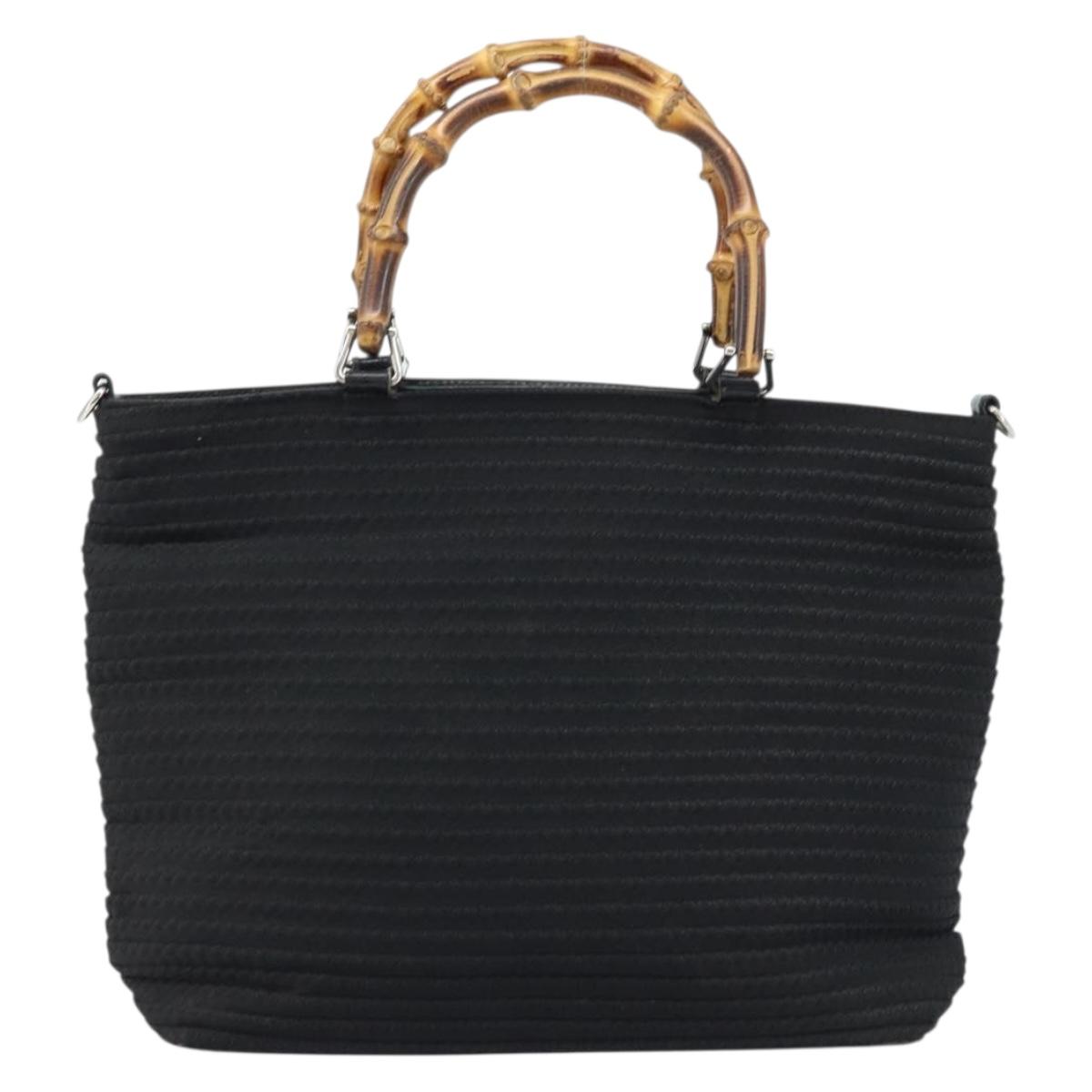 GUCCI Bamboo Hand Bag Canvas Black Silver 000 1998 0540 Auth 173942