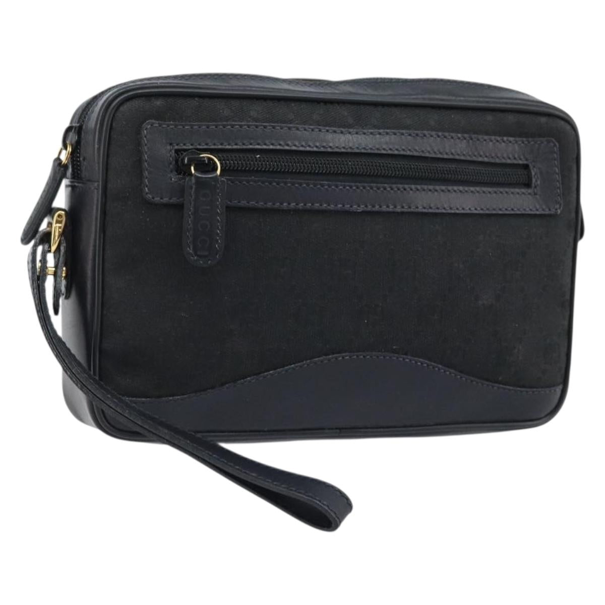 GUCCI GG Canvas Clutch Bag Black Gold 018 3754 3642 Auth 173949