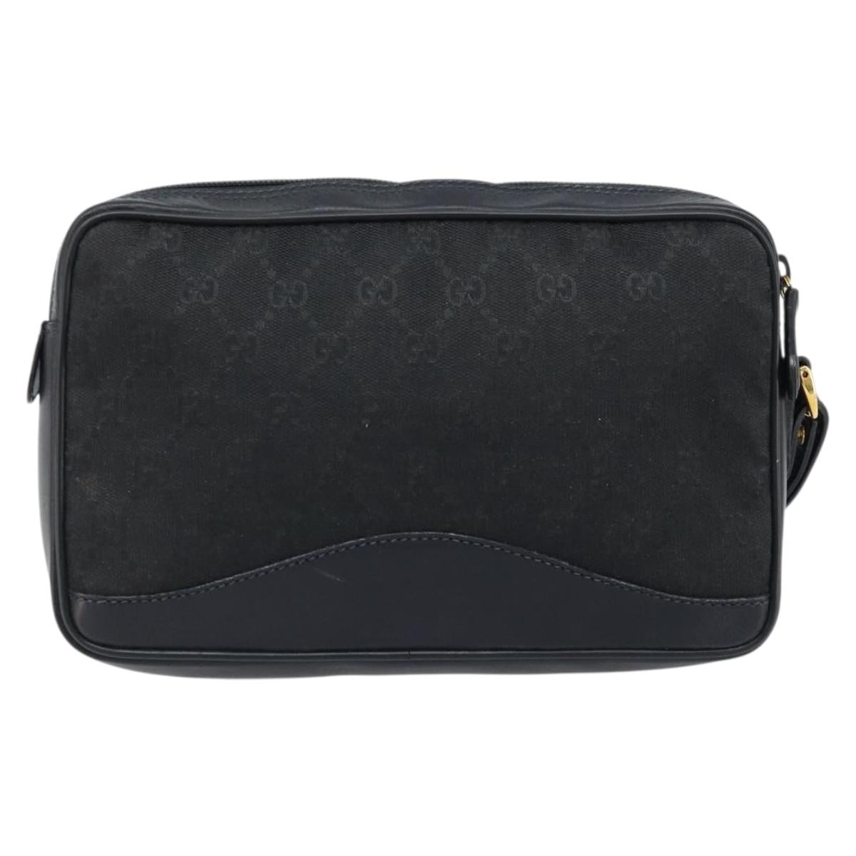 GUCCI GG Canvas Clutch Bag Black Gold 018 3754 3642 Auth 173949