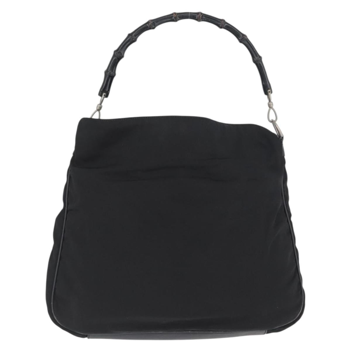 GUCCI Bamboo Shoulder Bag Nylon Black Silver 001 1577 Auth 173951