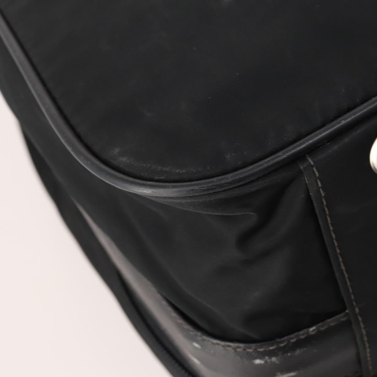 PRADA Boston Bag Nylon Black Silver Auth 173960A