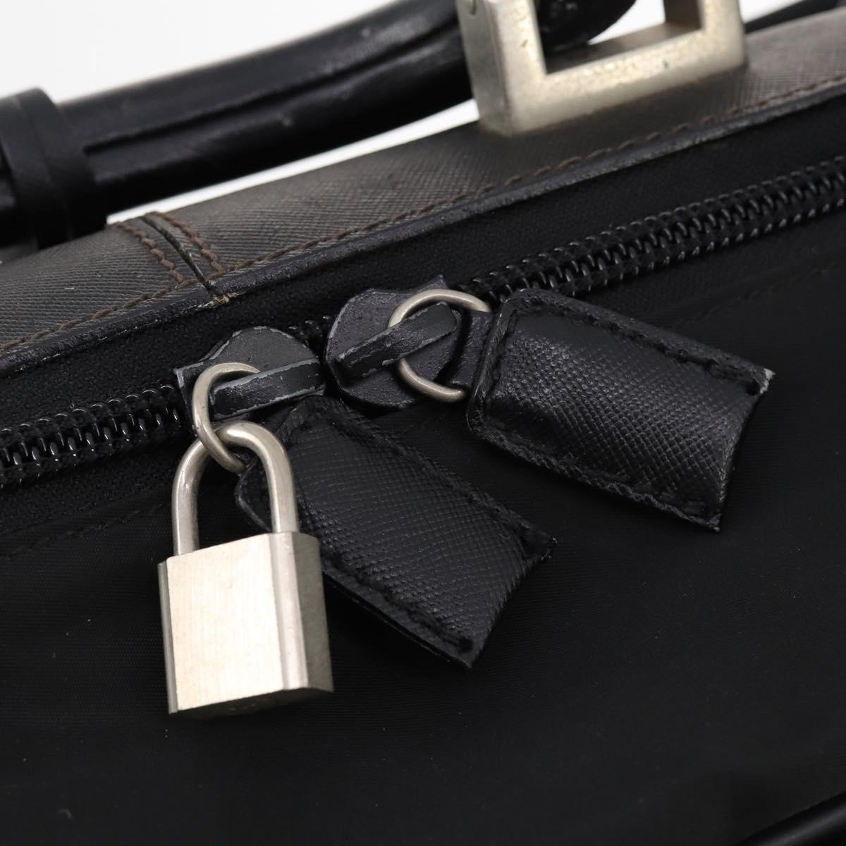 PRADA Boston Bag Nylon Black Silver Auth 173960A