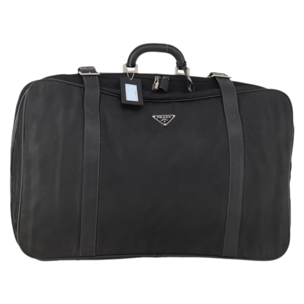 PRADA Boston Bag Nylon Black Silver Auth 173960A