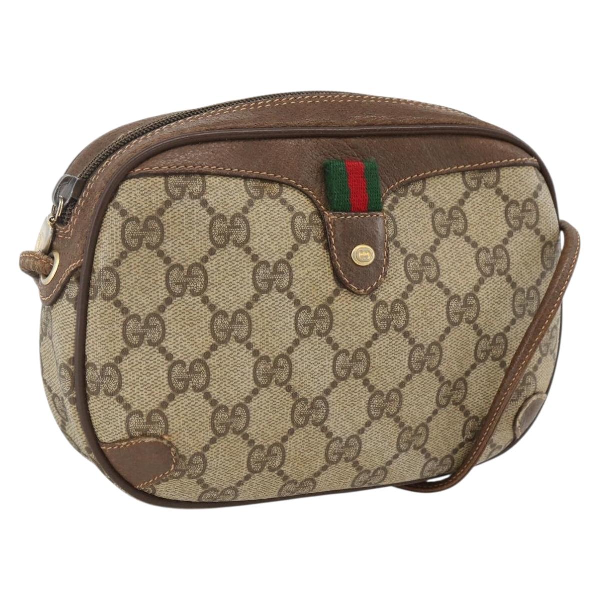 GUCCI GG Supreme Web Sherry Line Bag PVC Beige Gold 89 02 066 Auth 173966