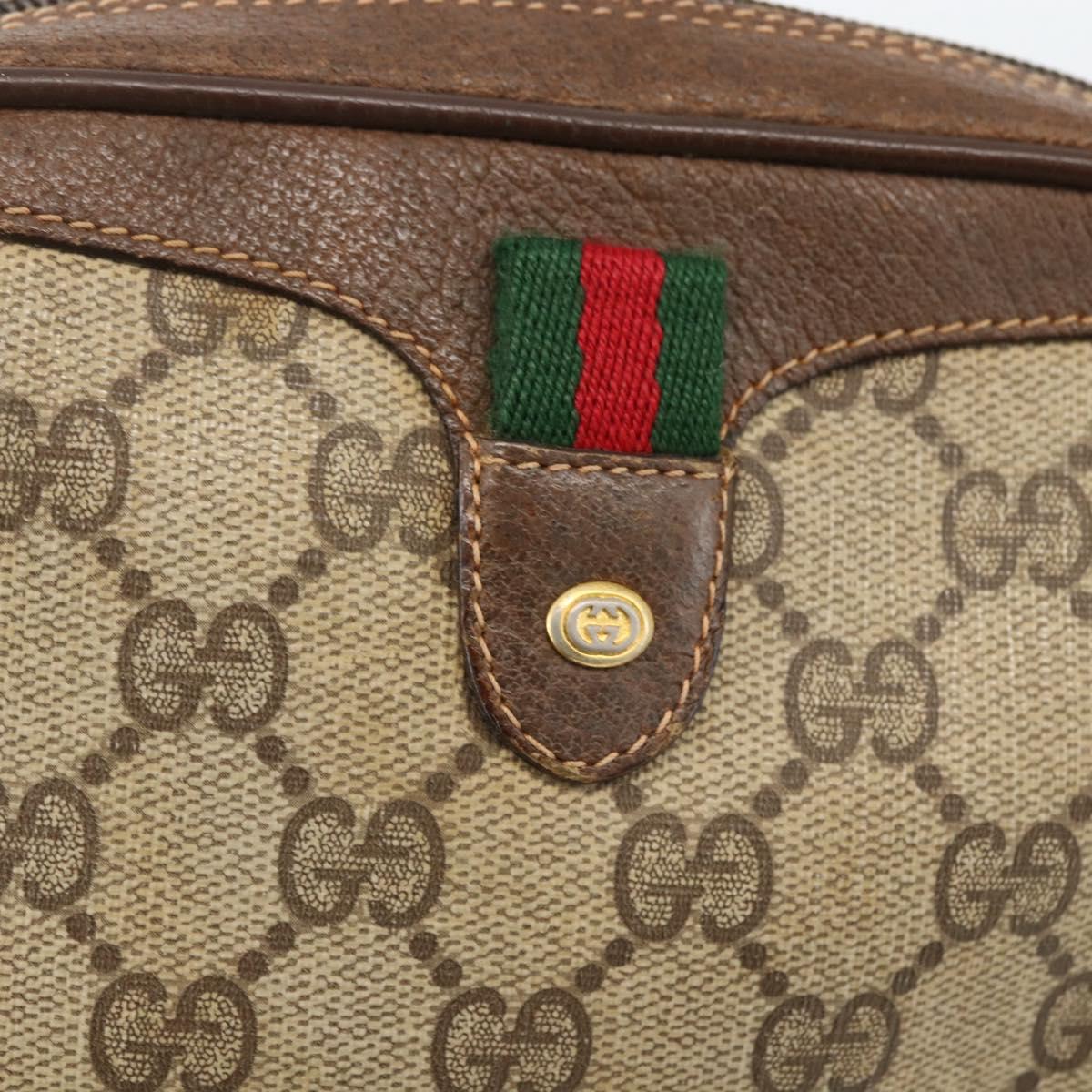 GUCCI GG Supreme Web Sherry Line Bag PVC Beige Gold 89 02 066 Auth 173966