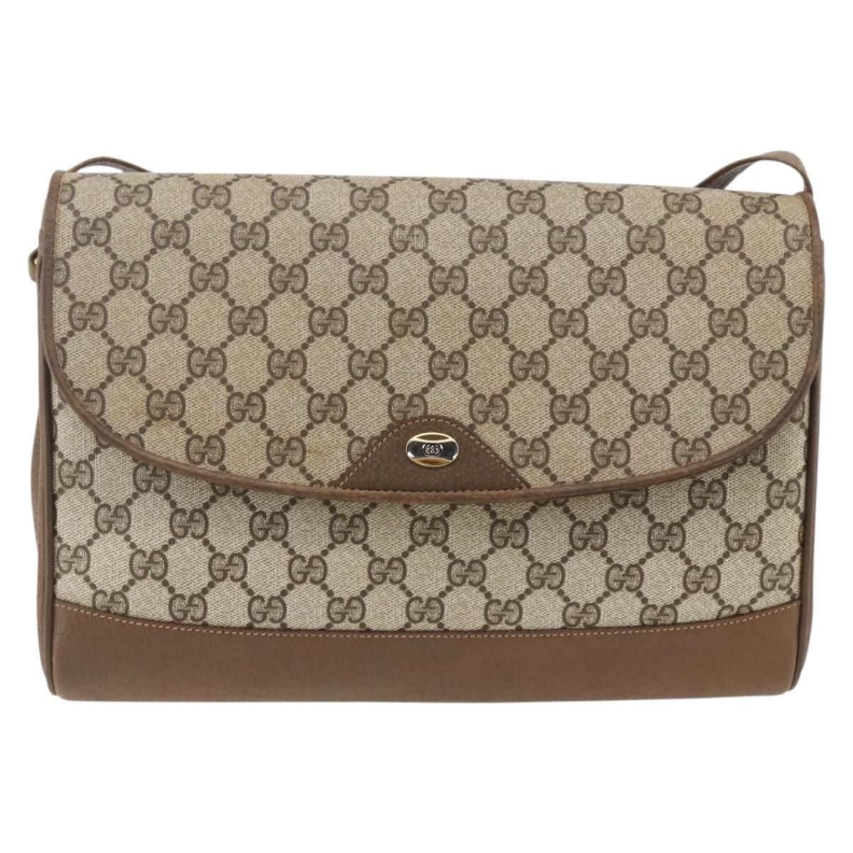 GUCCI GG Supreme Shoulder Bag PVC Leather Beige Gold 116 02 067 Auth 173967