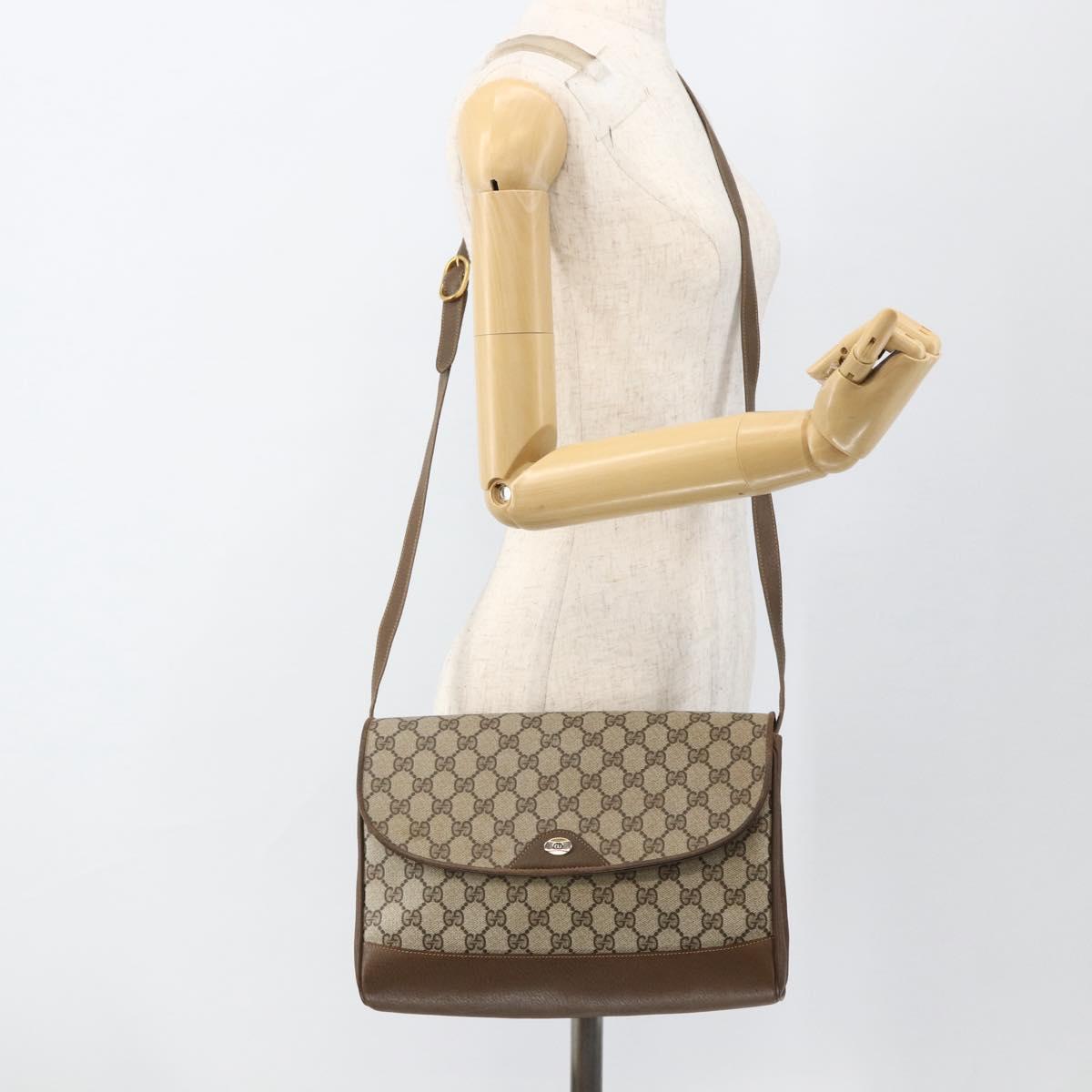 GUCCI GG Supreme Shoulder Bag PVC Leather Beige Gold 116 02 067 Auth 173967