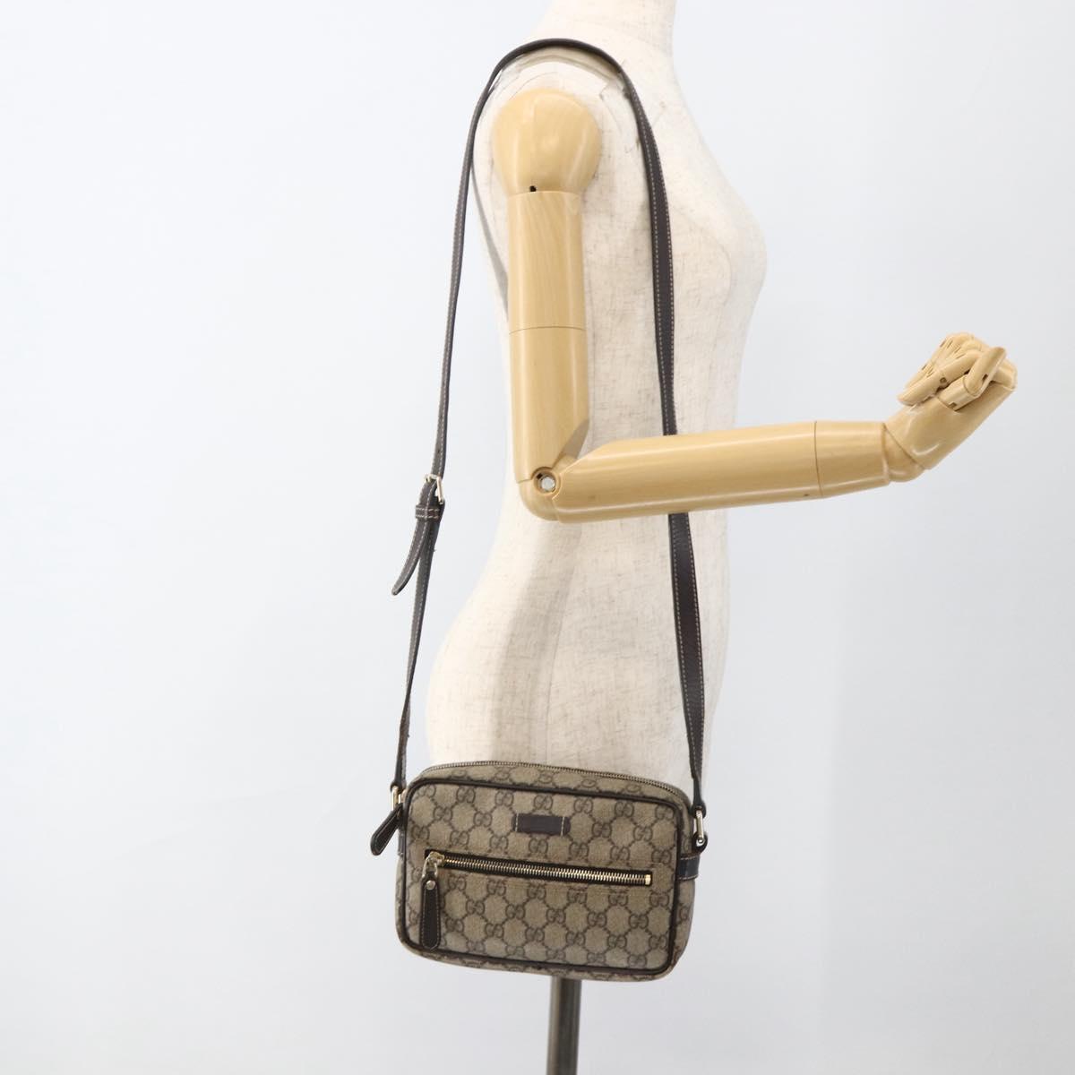 GUCCI GG Supreme Shoulder Bag PVC Beige Gold 201447 Auth 173968
