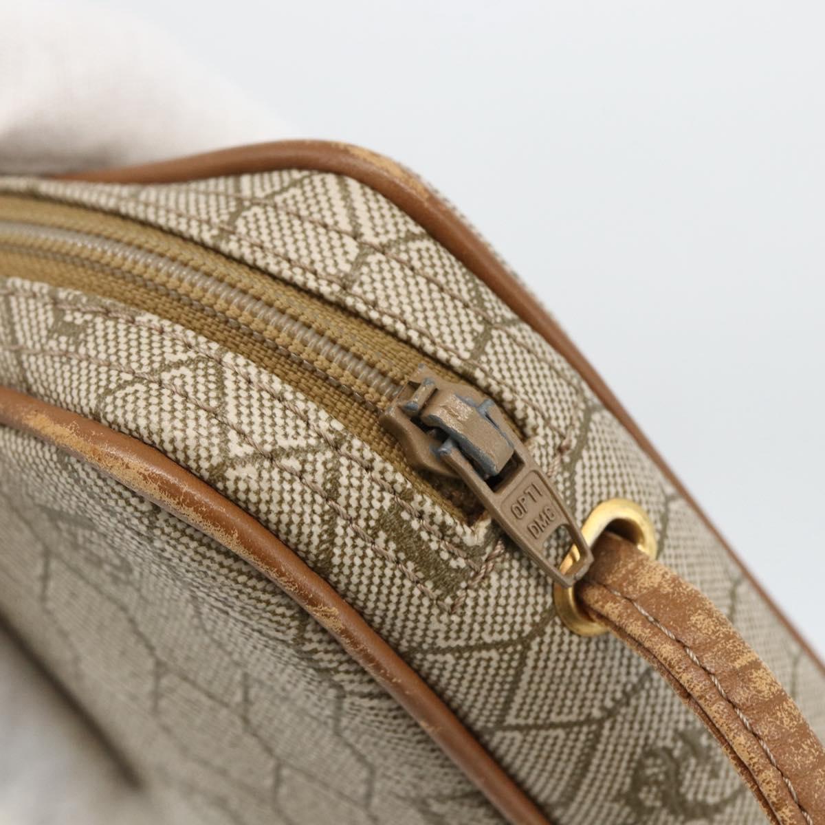 Christian Dior Honeycomb Canvas Shoulder Bag PVC Beige Gold Auth 173969