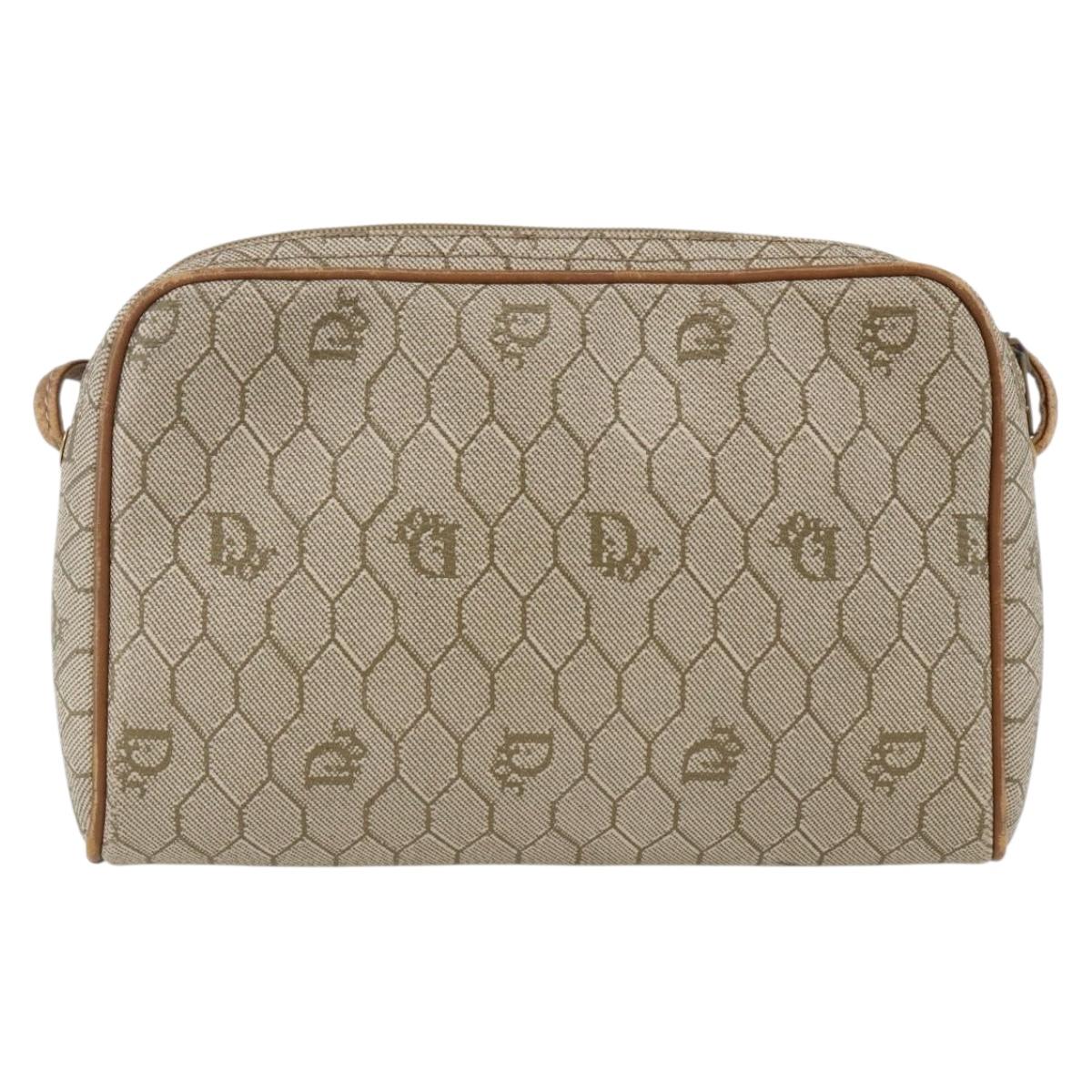 Christian Dior Honeycomb Canvas Shoulder Bag PVC Beige Gold Auth 173969