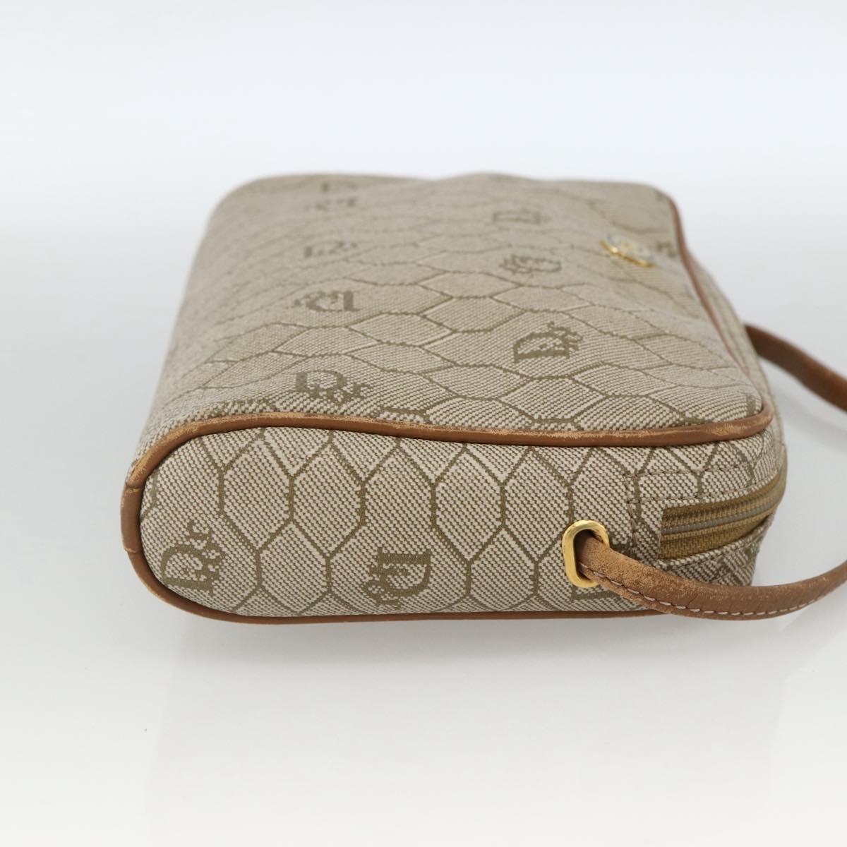 Christian Dior Honeycomb Canvas Shoulder Bag PVC Beige Gold Auth 173969