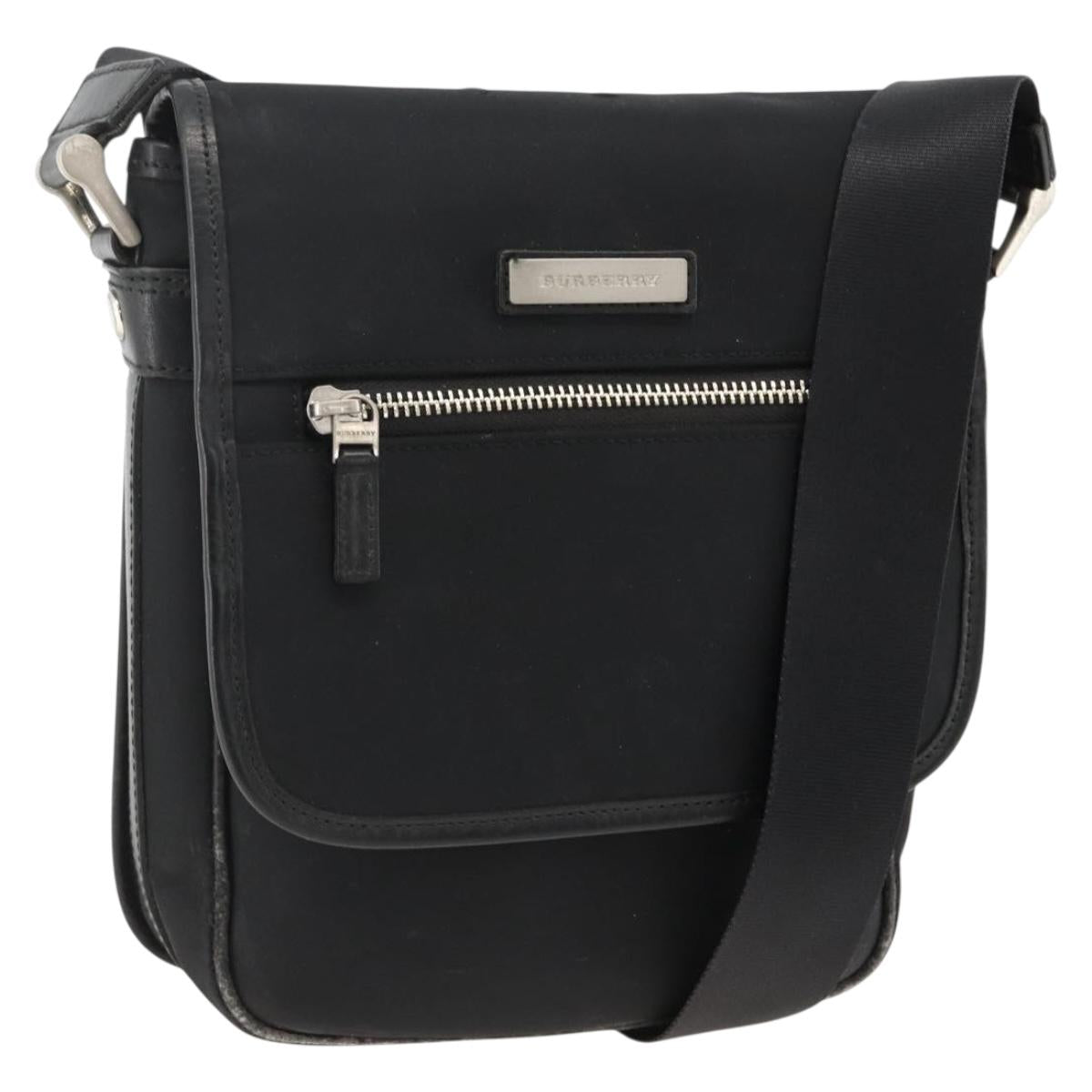 BURBERRY Shoulder Bag Nylon Black Silver Auth 173971