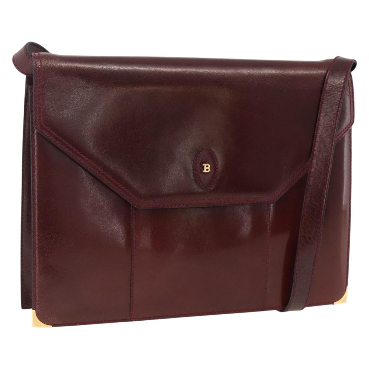 BALLY Shoulder Bag Leather Bordeaux Gold Auth 173972