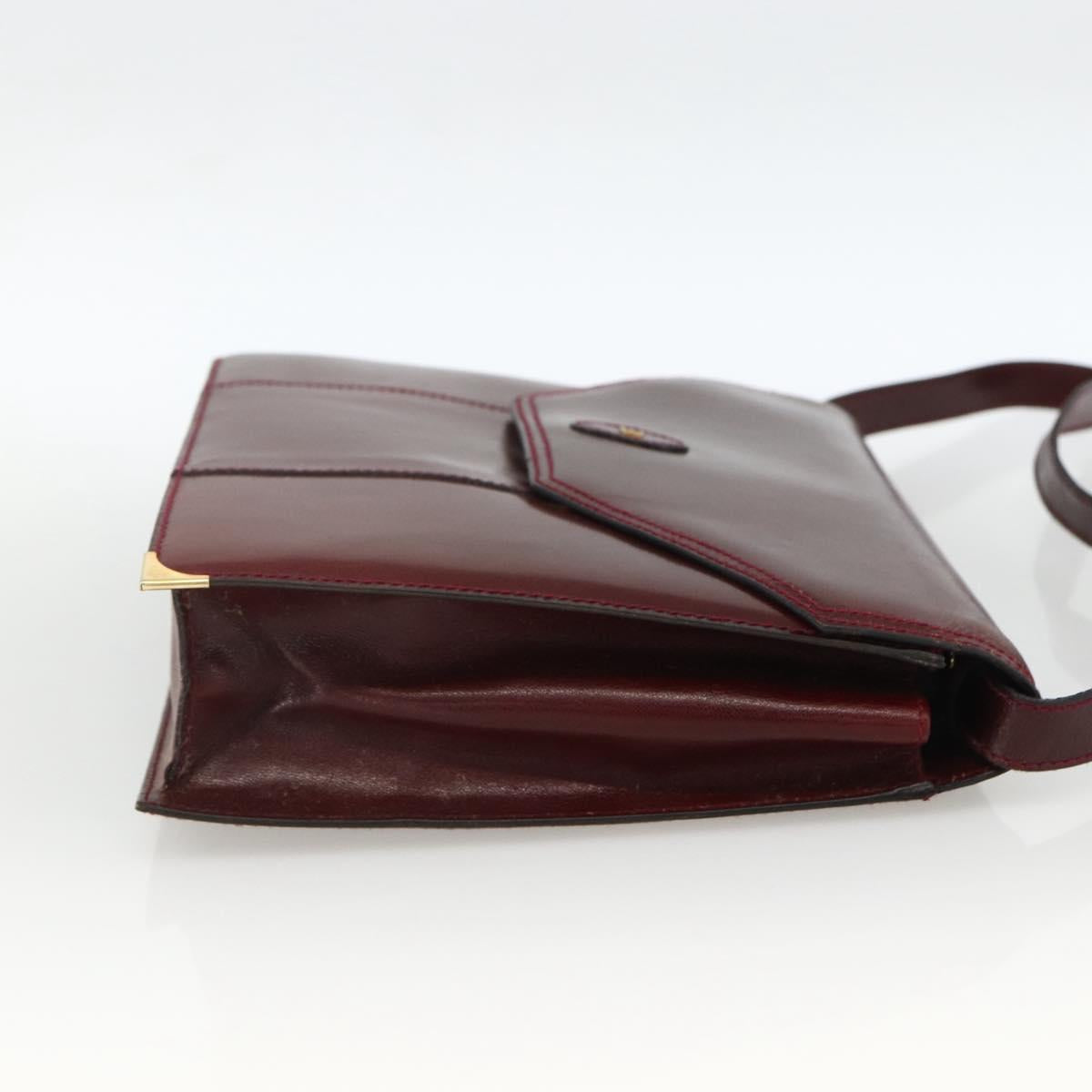 BALLY Shoulder Bag Leather Bordeaux Gold Auth 173972