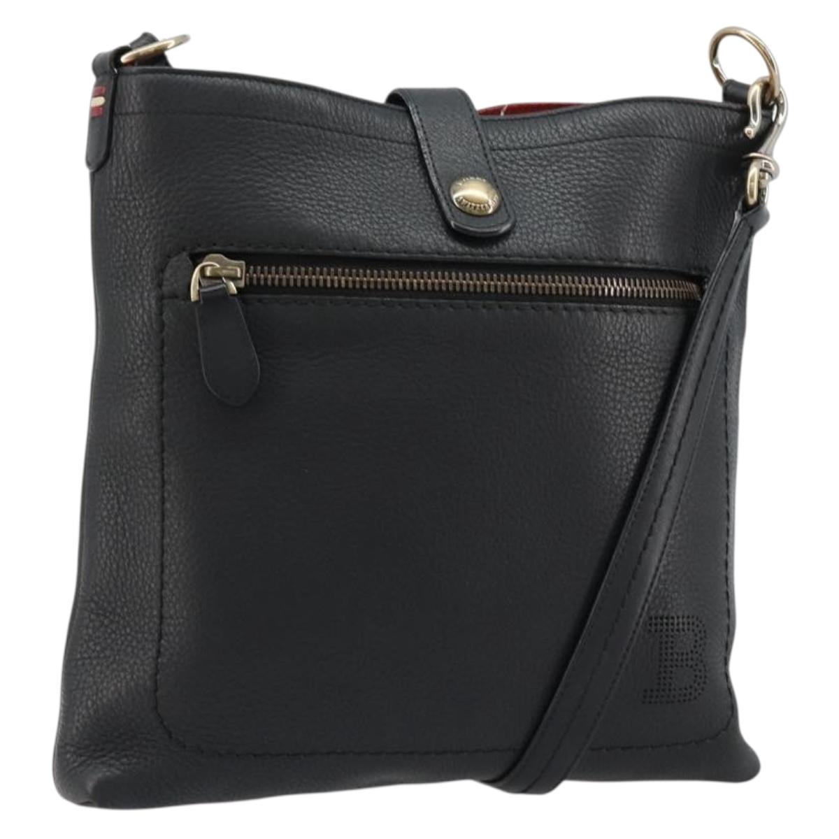 BALLY Shoulder Bag Leather Black Auth 173982