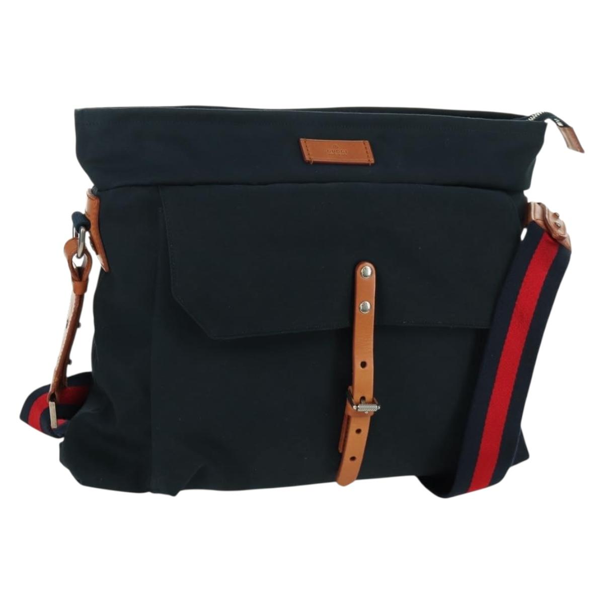 GUCCI Sherry Line Shoulder Bag Nylon Navy Silver 256312 Auth 173985A