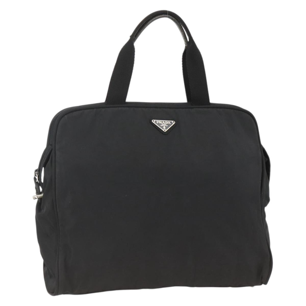 PRADA Hand Bag Nylon Black Silver Auth 173987