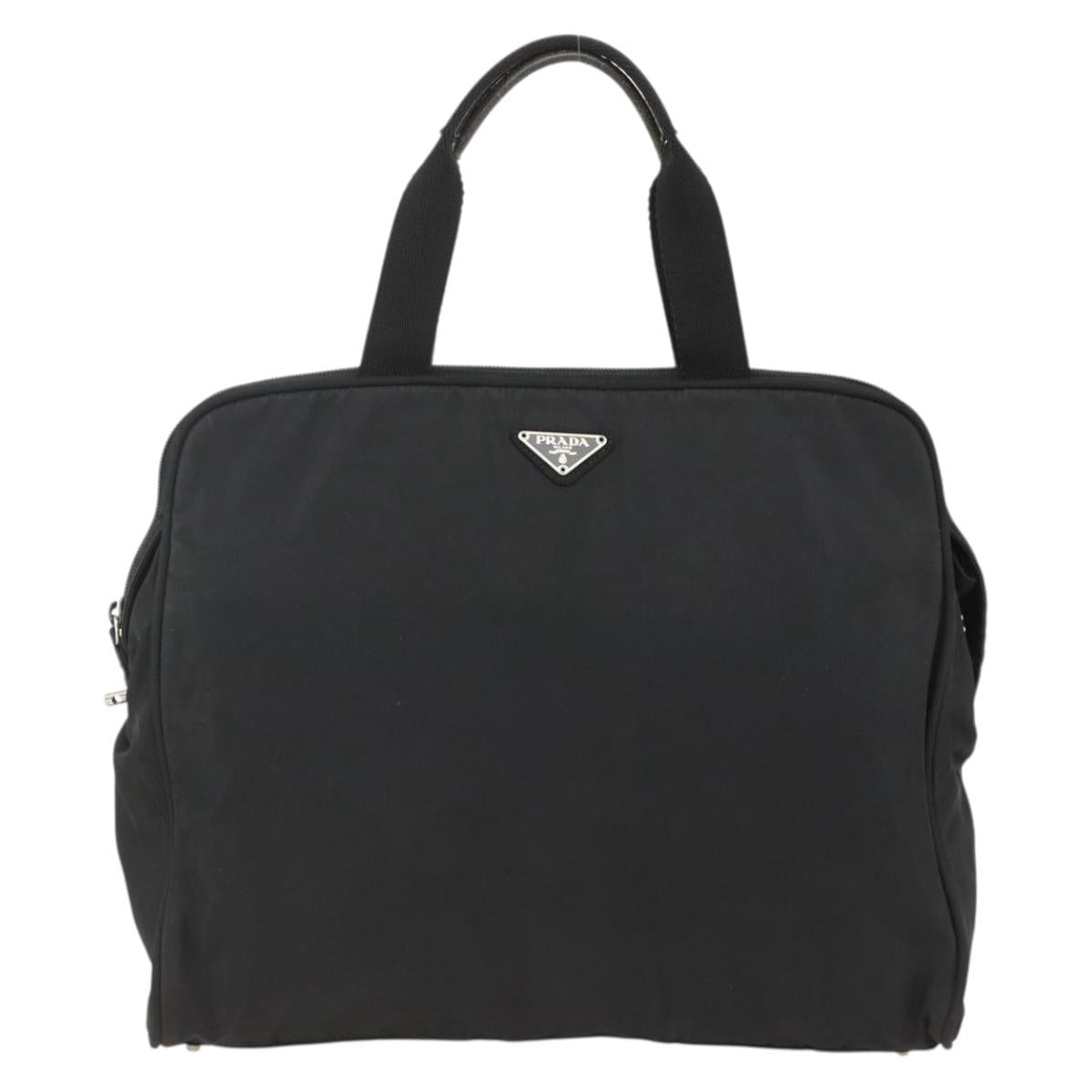 PRADA Hand Bag Nylon Black Silver Auth 173987