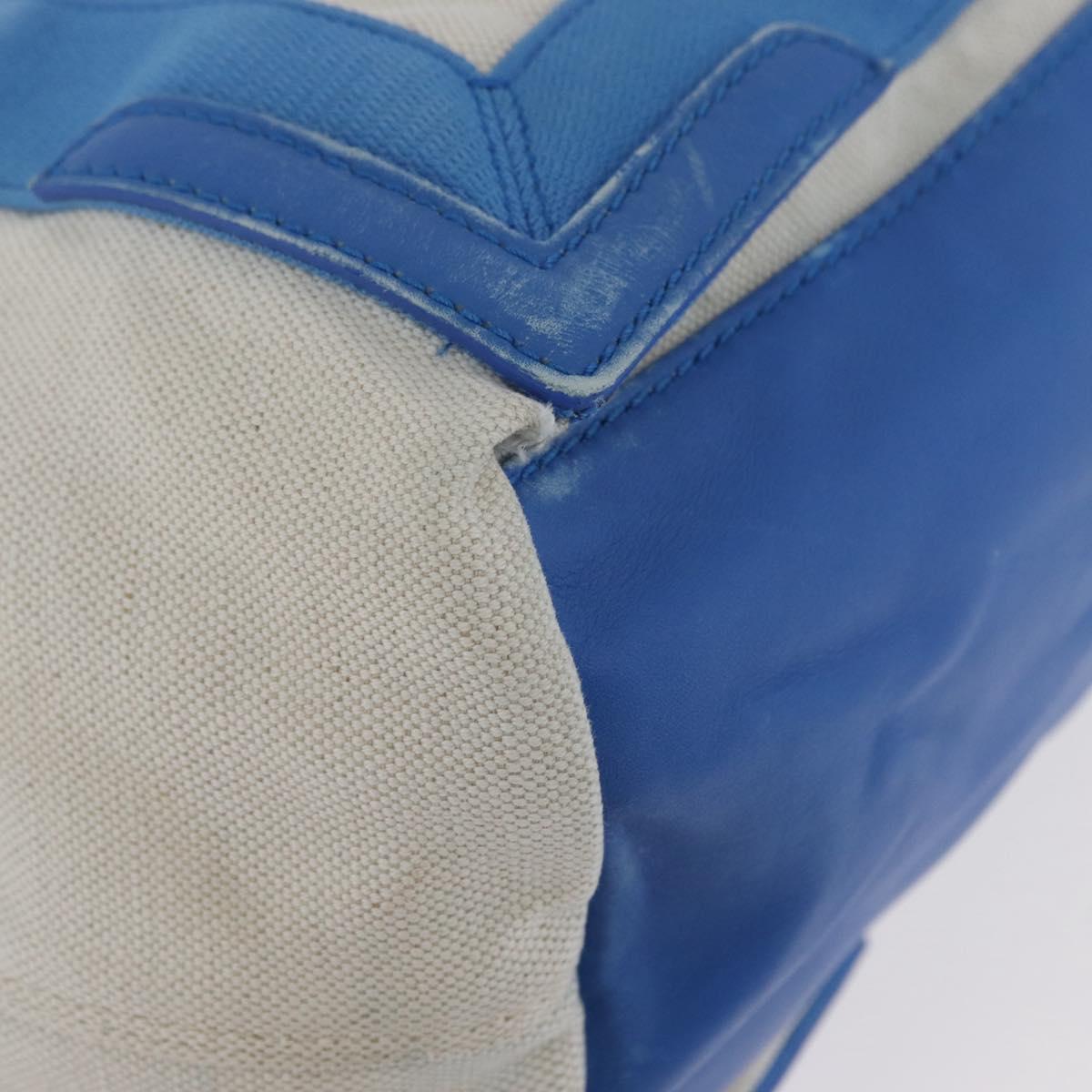 BALENCIAGA Cabas Bag Canvas Leather Light Beige Light Blue 339933 Auth 173988