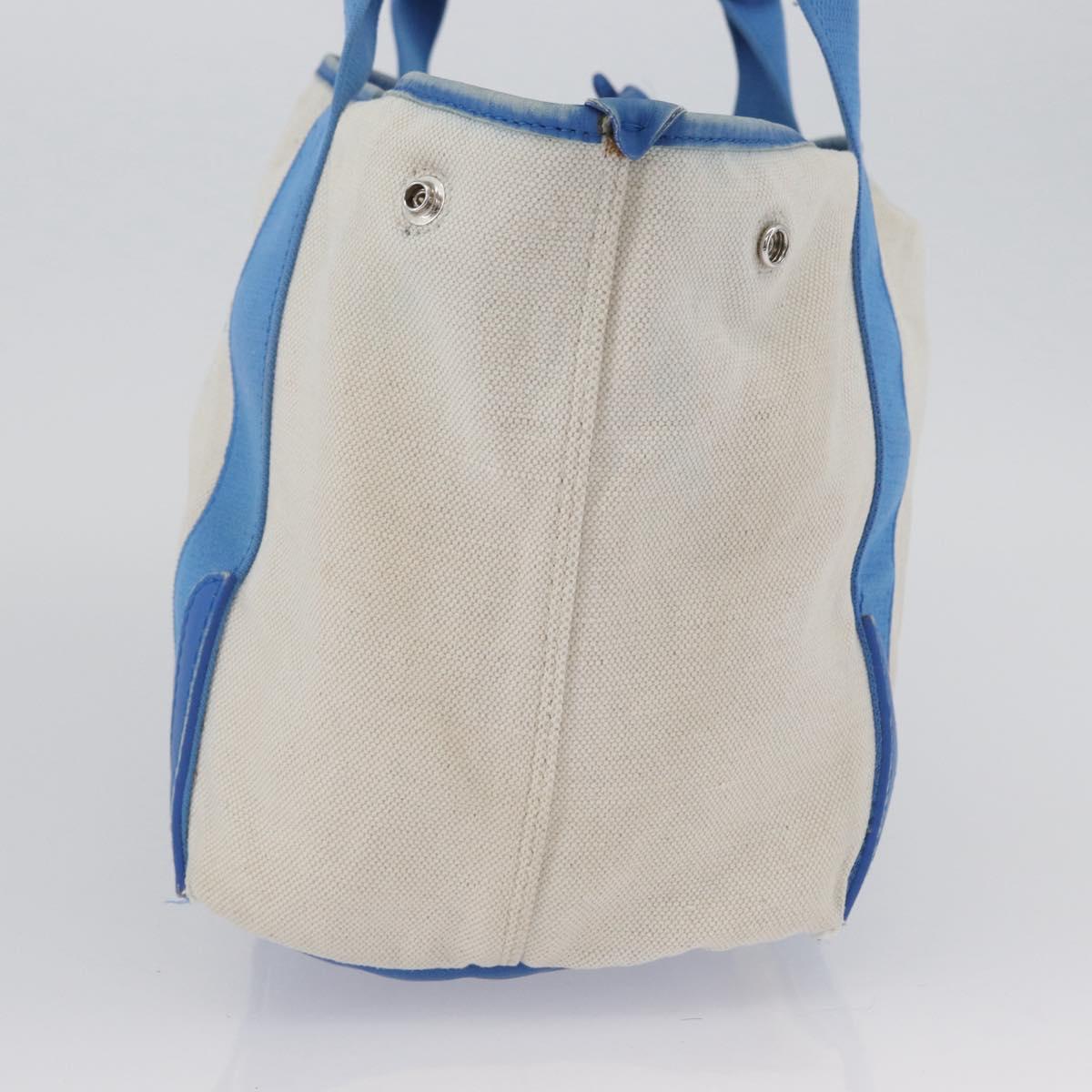 BALENCIAGA Cabas Bag Canvas Leather Light Beige Light Blue 339933 Auth 173988