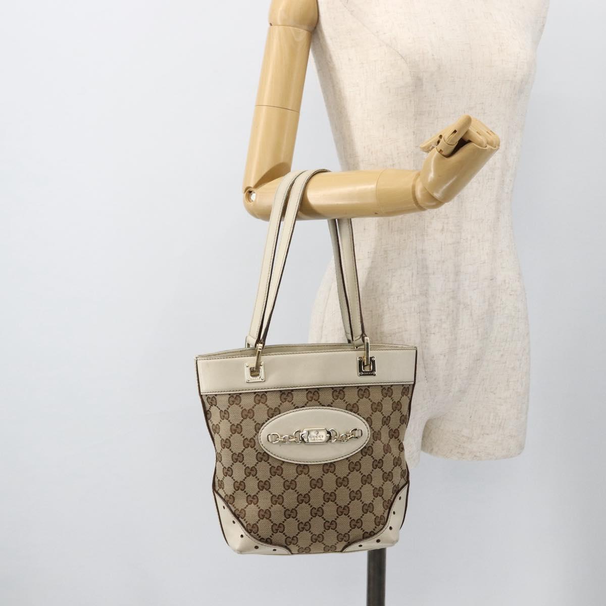 GUCCI GG Canvas Hand Bag Beige Gold 145994 Auth 173989