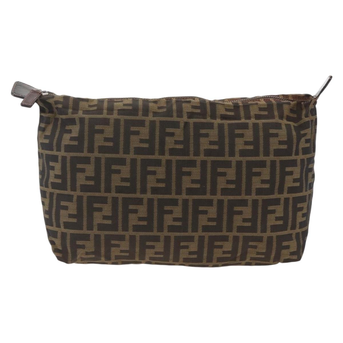 FENDI Zucca Canvas Pouch Black Brown Auth 173991