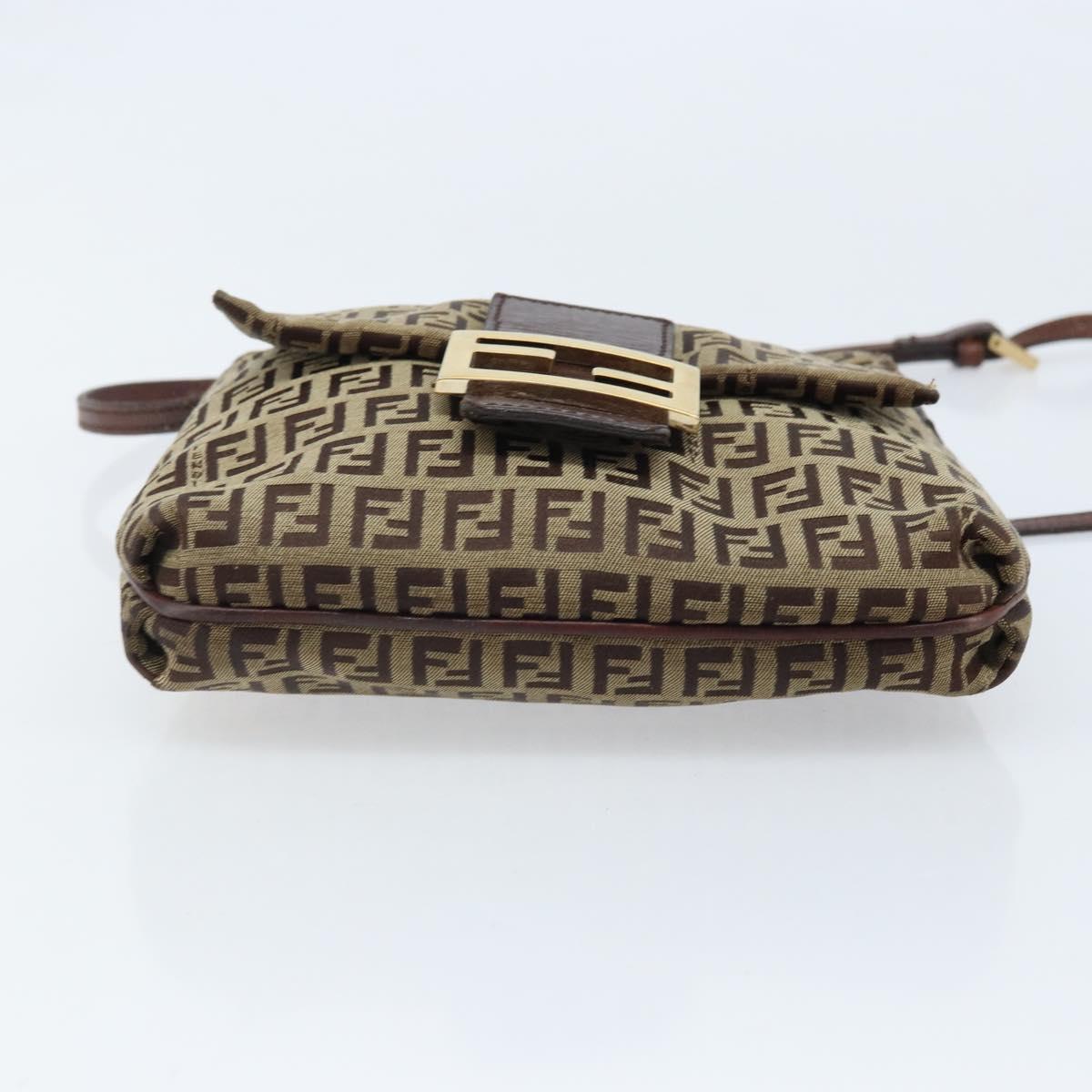 FENDI Zucchino Canvas Shoulder Bag Beige Gold Auth 173996