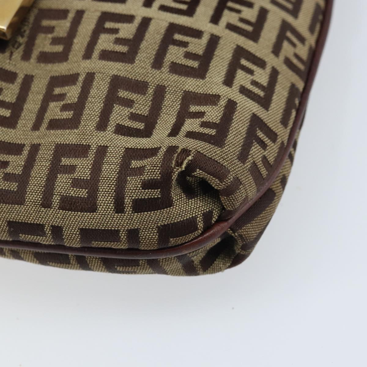 FENDI Zucchino Canvas Shoulder Bag Beige Gold Auth 173996