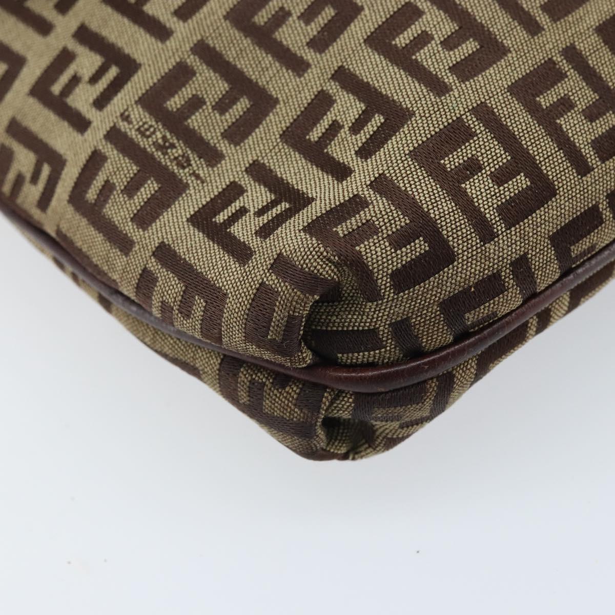 FENDI Zucchino Canvas Shoulder Bag Beige Gold Auth 173996
