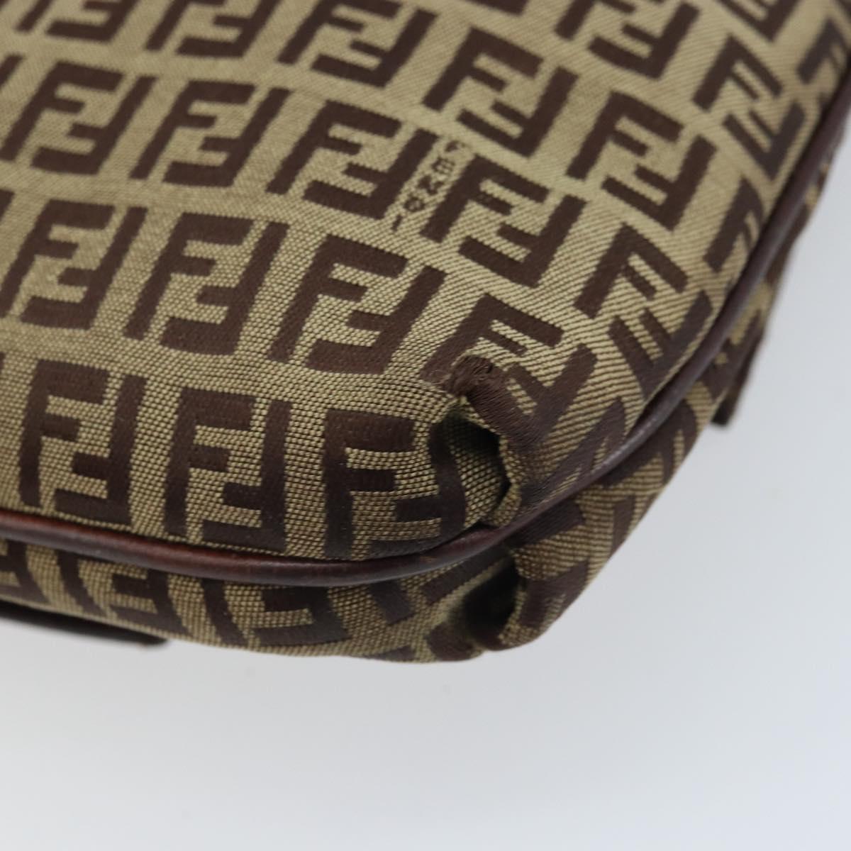 FENDI Zucchino Canvas Shoulder Bag Beige Gold Auth 173996
