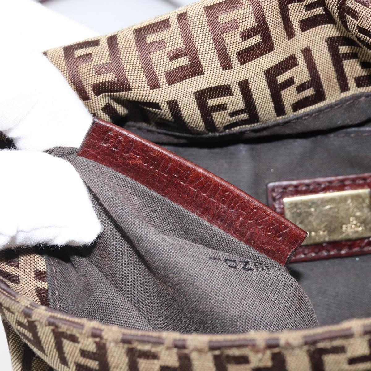 FENDI Zucchino Canvas Shoulder Bag Beige Gold Auth 173996